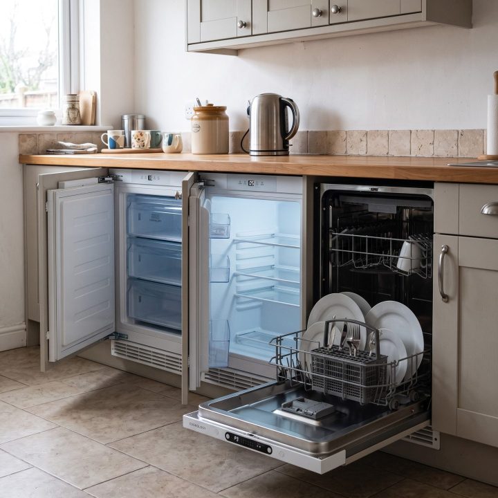 Under Counter Integrated 138L Fridge 97L Freezer & 12 Place Dishwasher Pack - White - Product hero variation 2